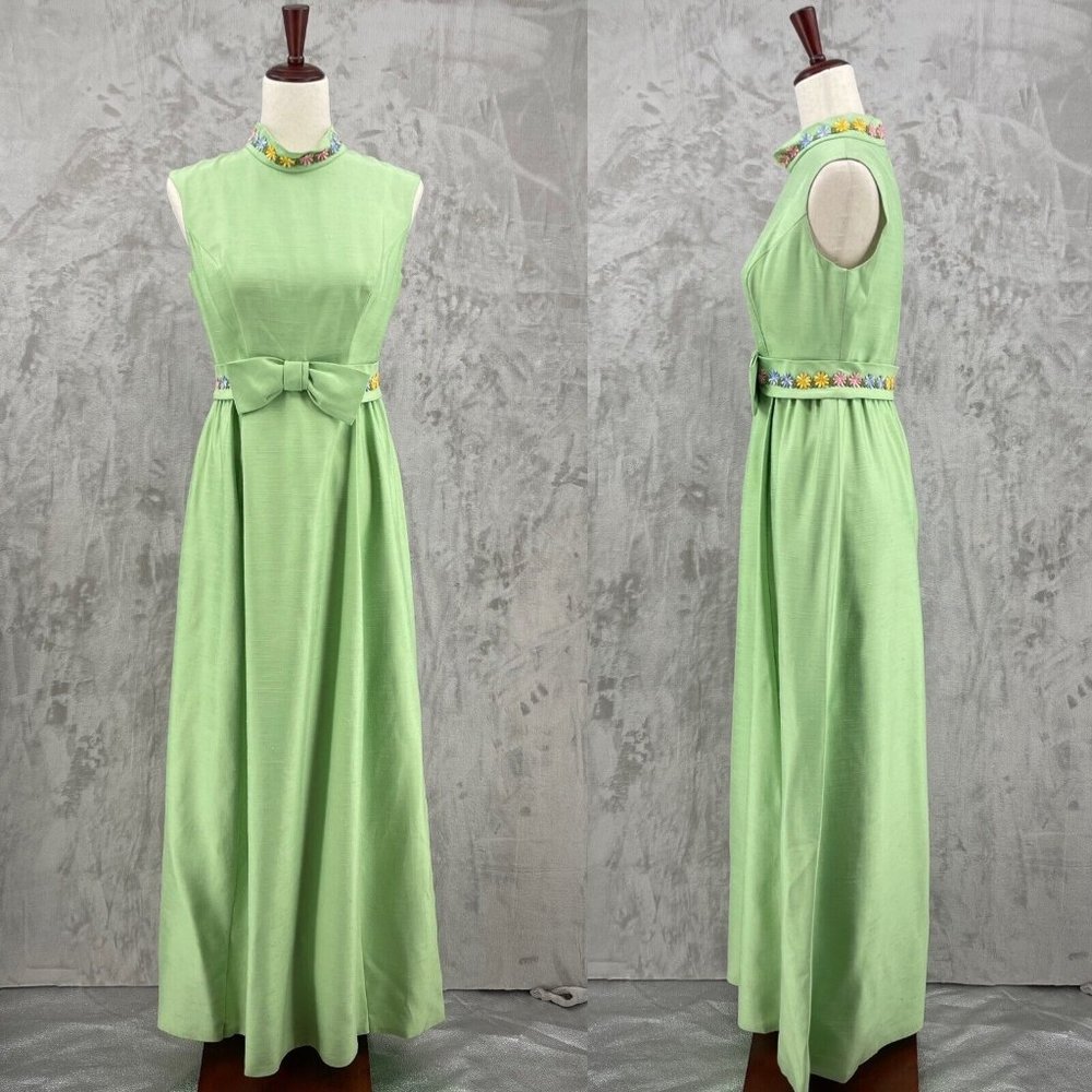 COPY - Harry Keiser Vintage 60s Sleeveless Empire Maxi Dress Gown Floral Belt
